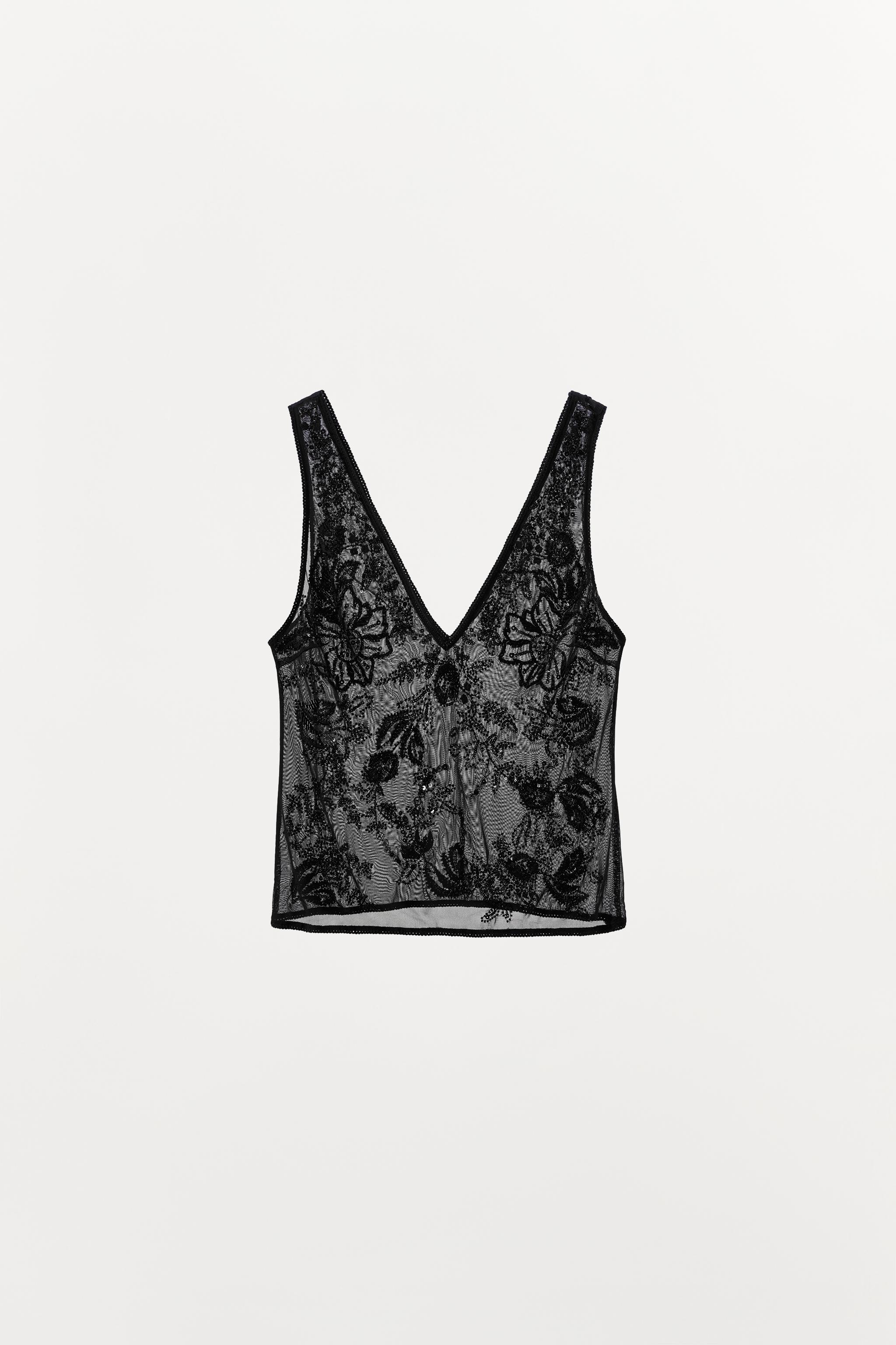 EMBROIDERED TULLE STRAP TOP